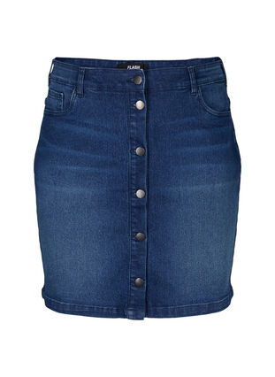 FLASH - Denim nederdel med knaplukning, Dark Blue Denim, Packshot image number 0