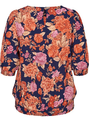 Blomstret bluse i viskose med smock, Vintage AOP, Packshot image number 1