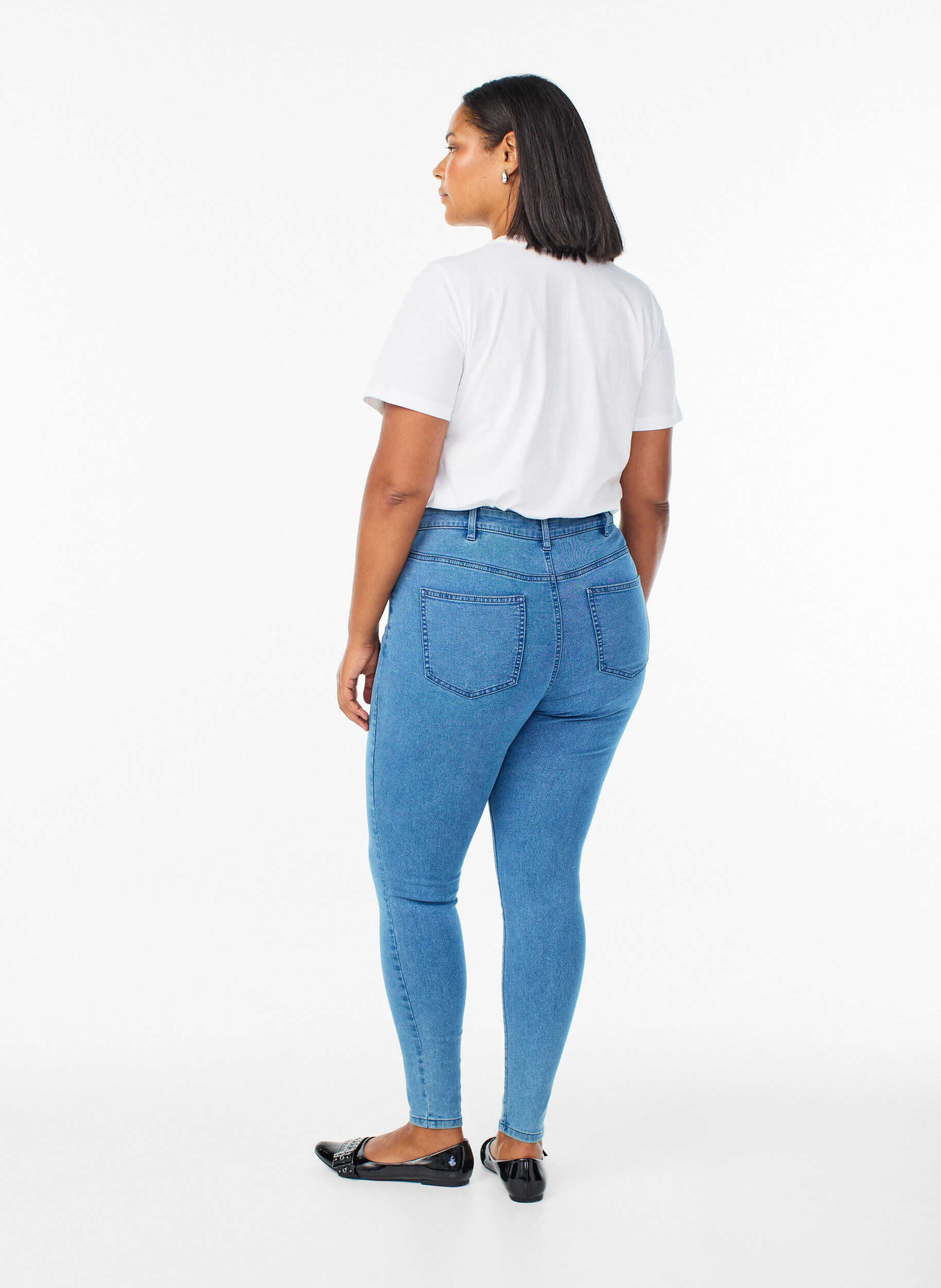 Zizzi Amy jeans med h&oslash;j talje og super slim fit, Bl&aring;, Model image number 1
