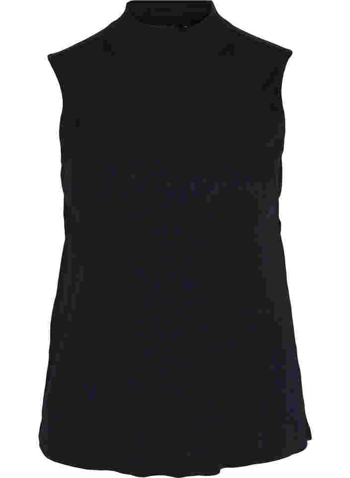 Højhalset bomulds top med ribstruktur, Black, Packshot image number 0