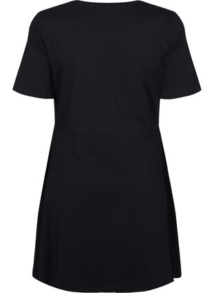 Ensfarvet bomuldskjole med korte ærmer, Black, Packshot image number 1
