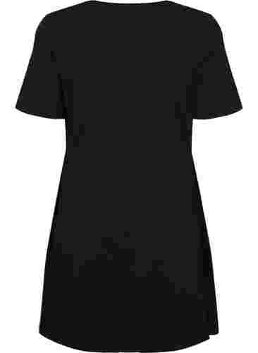 Ensfarvet bomuldskjole med korte ærmer, Black, Packshot image number 1