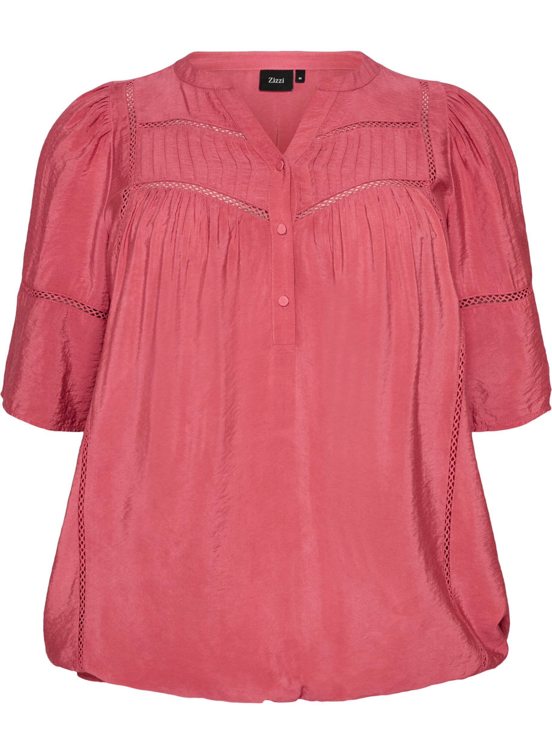 ZizziViskosebluse med pintucks og ballon-effekt, Lyser&oslash;d, Packshot image number 0