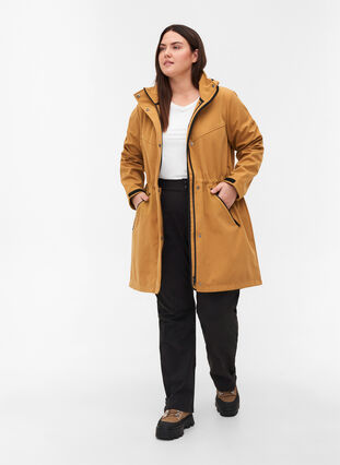Lang softshell jakke med hætte, Golden Brown Mel., Model image number 2