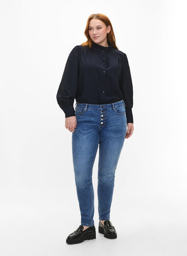 Sanna jeans med super slim fit og knaplukning, Blue denim, Model image number 0