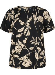 FLASH - Kortærmet bluse med print, Black Off White Fl.