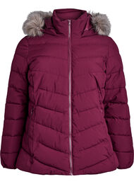 Kort pufferjakke med hætte, Mørk Bordeaux