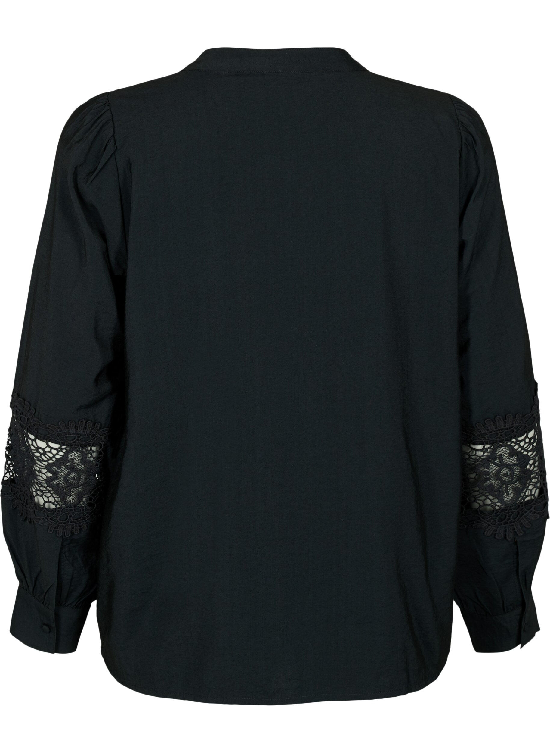 Zizzi Viskosebluse med h&aelig;klede detaljer, Black, Packshot image number 1