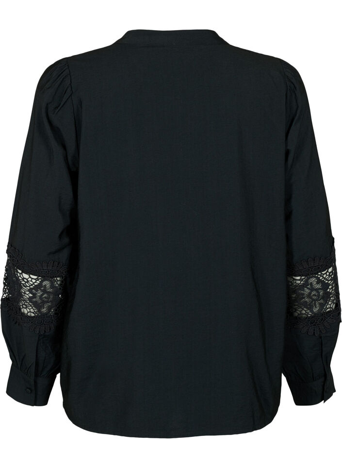 Viskosebluse med hæklede detaljer, Black, Packshot image number 1