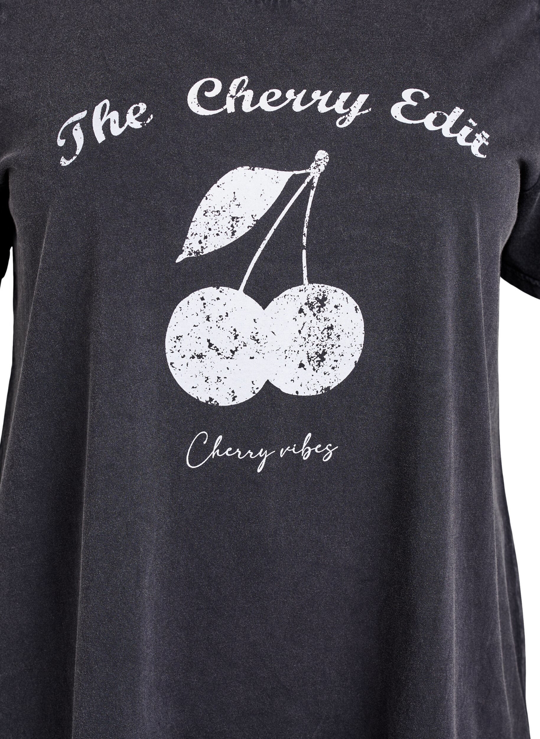 Zizzi T-shirt i &oslash;kologisk bomuld med print washed effekt, Gr&aring;, Packshot image number 2