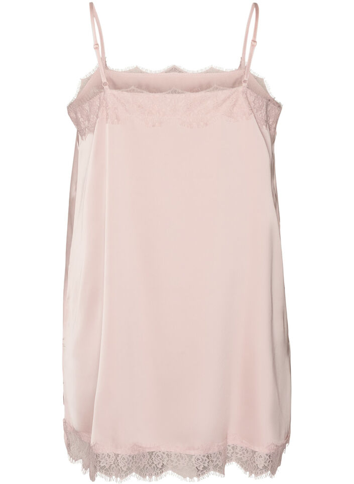 Lang satintop med blondekanter, Lyser&oslash;d, Packshot image number 1