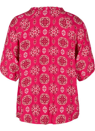 Printet viskose bluse med 3/4 ærmer, Pink Indian , Packshot image number 1