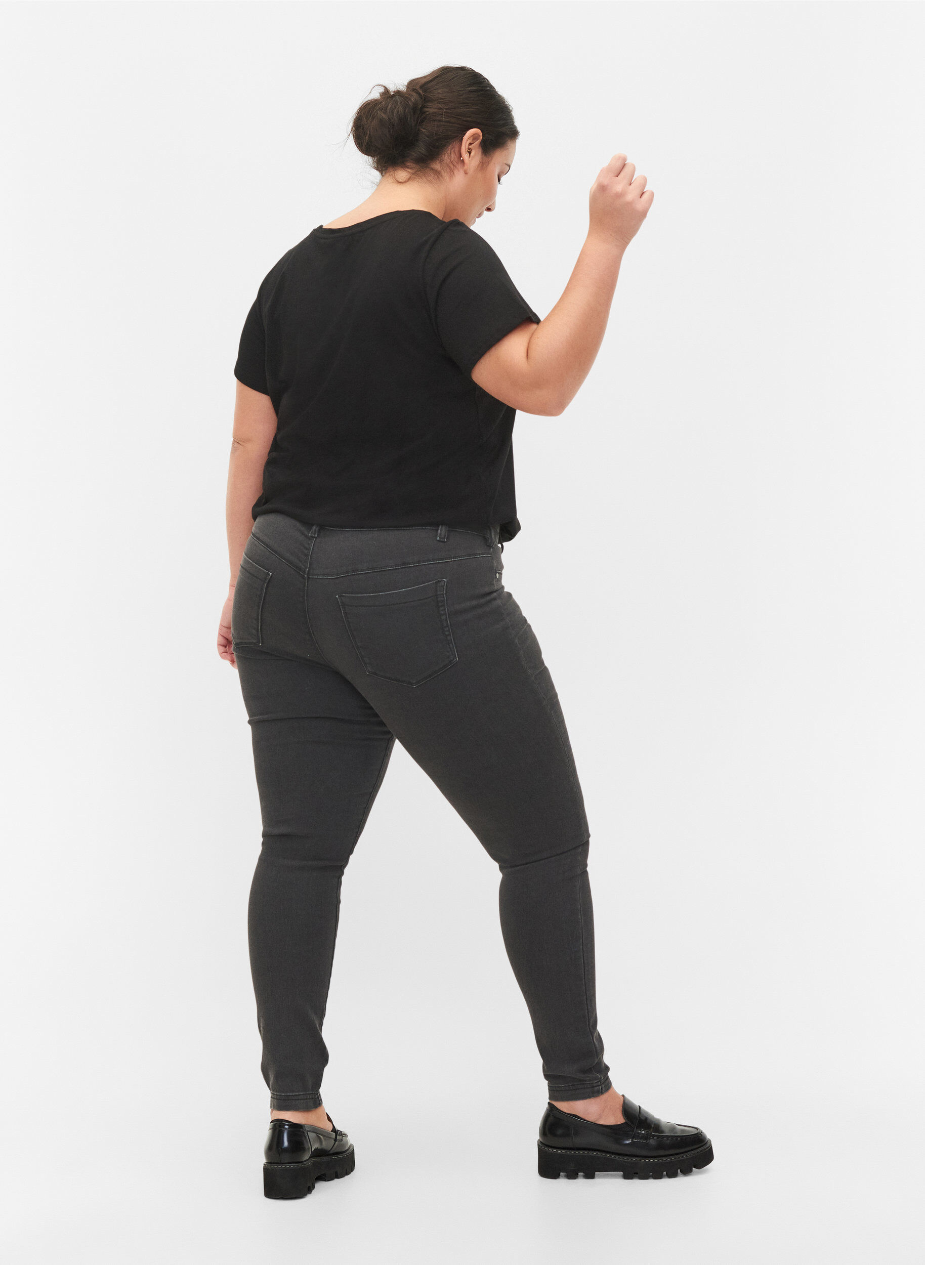 Zizzi Jeggings i bomuldsblanding, Grey Denim, Model image number 1