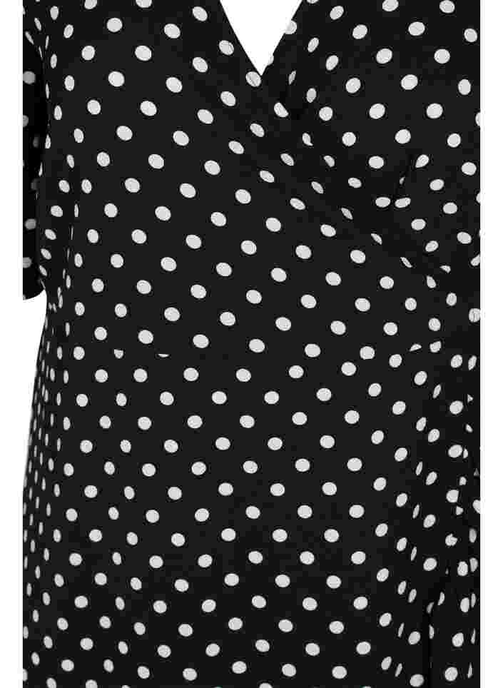 Printet wrapkjole med korte ærmer, Black Dot, Packshot image number 2