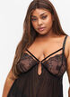 Transparent chemise med blonder, Black, Model image number 2