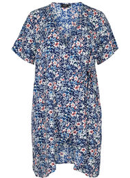 Wrap kjole i print med korte ærmer, Blue Flower AOP
