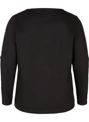 Bomulds bluse med lynlås detalje, Black, Packshot image number 1