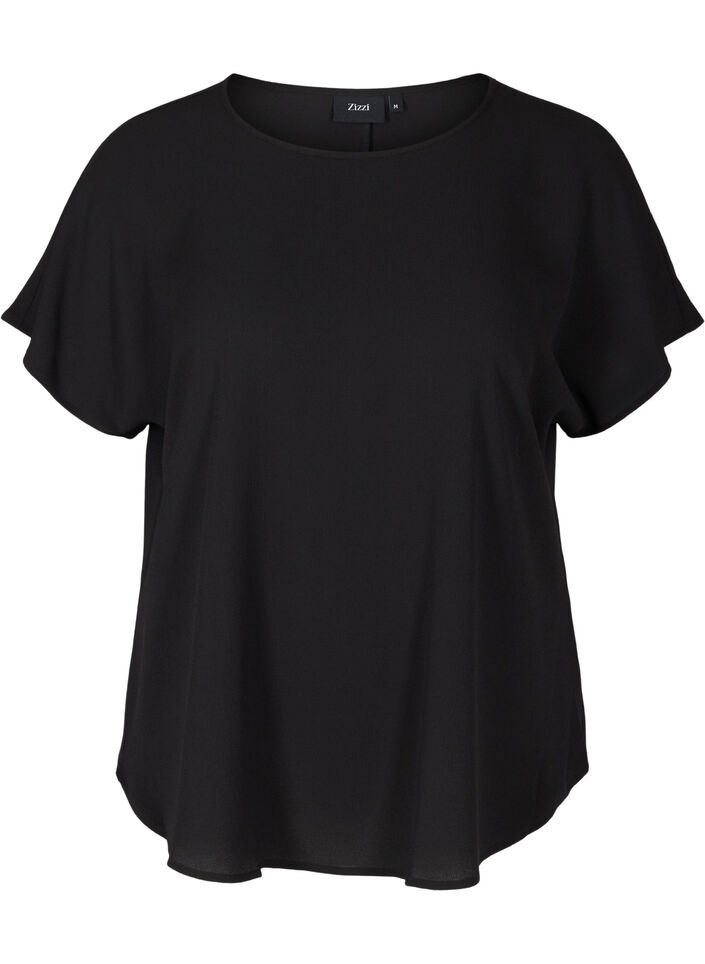 Bluse med korte &aelig;rmer og rund halsudsk&aelig;ring, Sort, Packshot image number 0