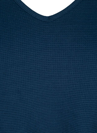 Bomulds bluse med v-hals og 3/4 ærmer, Navy Blazer, Packshot image number 2