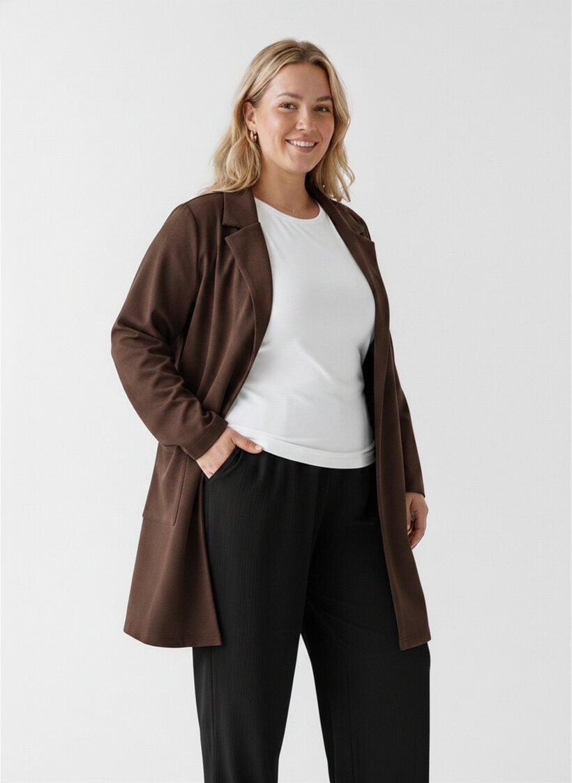 Lang blazer med lommer, Brun, Model image number 0