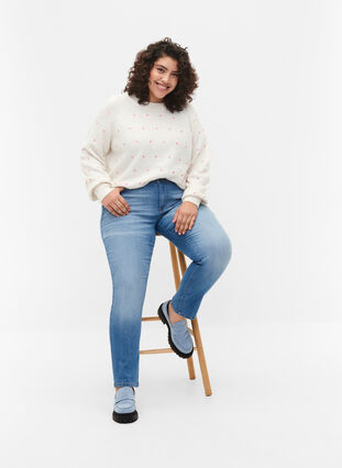 Emily jeans med slim fit og normal talje, Blue denim, Model image number 3