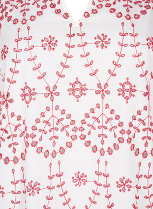 3/4 ærmet bluse med kontrastfarvet broderi anglaise, White w. Red, Packshot image number 2