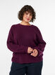 Striktr&oslash;je med ballon&aelig;rmer og ribstruktur, Lilla, Model image number 3