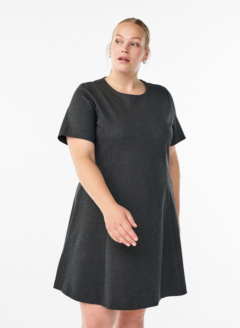 Kort jerseykjole med A-facon, Gr&aring;, Model image number 0