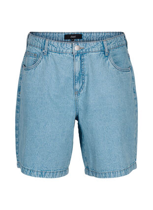 Denim shorts med høj talje, Light Blue Denim, Packshot image number 0