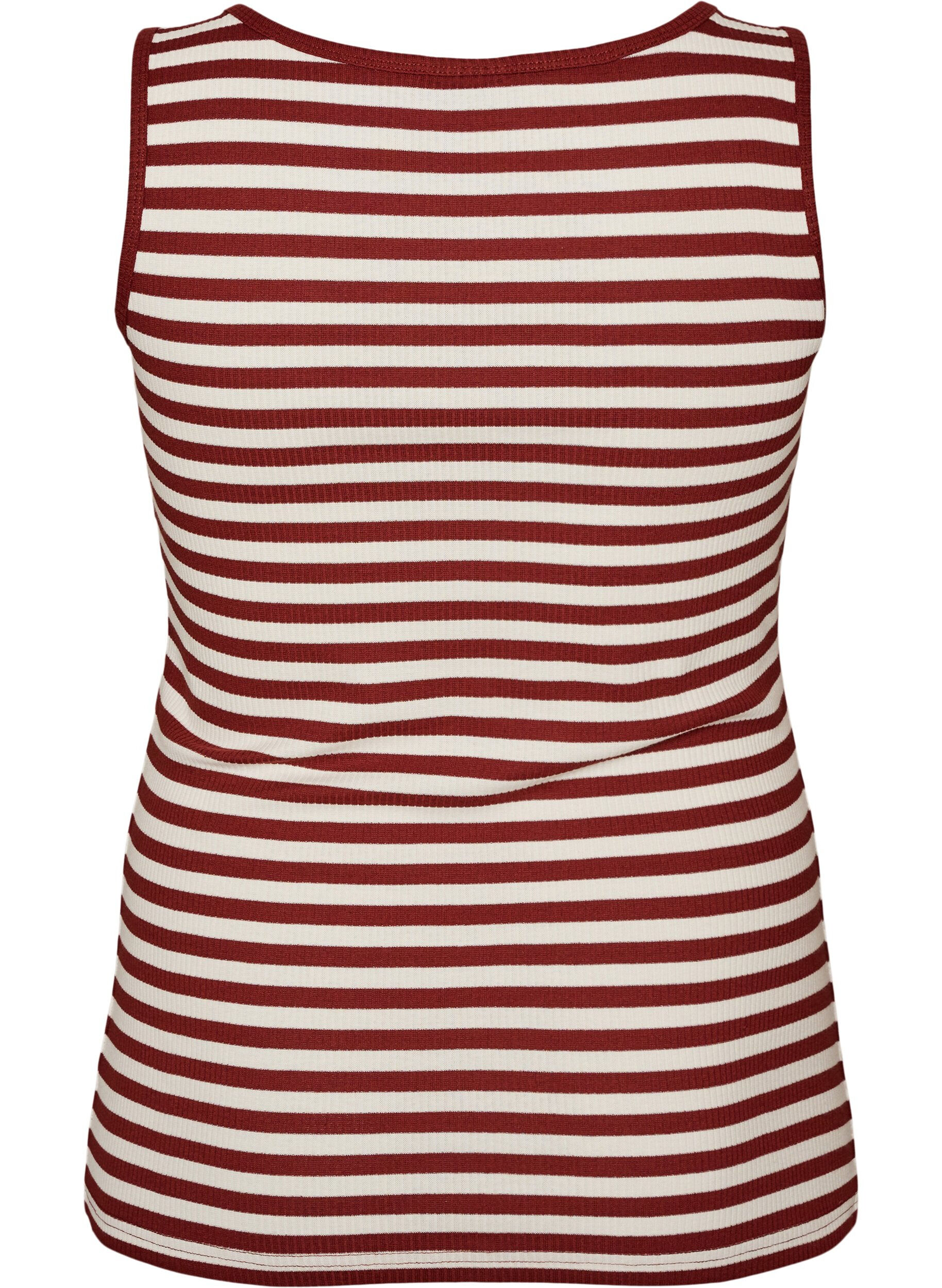 ZizziStribet tanktop med ribstruktur, R&oslash;d, Packshot image number 1