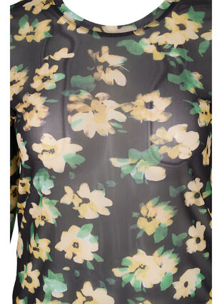 Tætsiddende mesh bluse med blomstermønster, Yellow Green AOP, Packshot image number 2