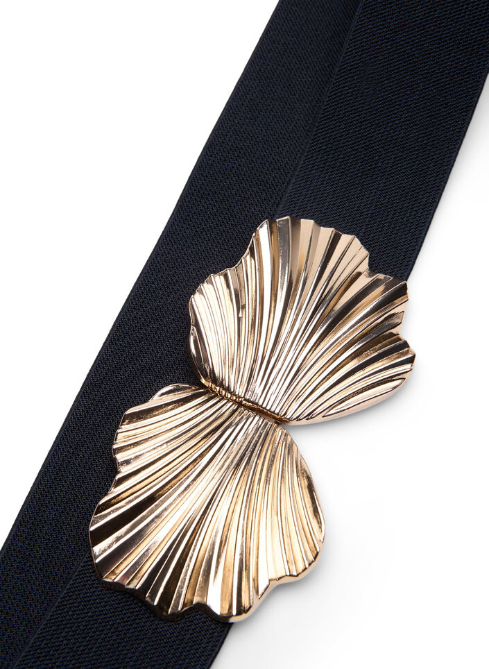 Stretchy taljebælte med guldfarvet spænde, Black, Packshot image number 2