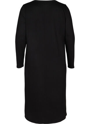 Ensfarvet kjole med lange ærmer og slids, Black, Packshot image number 1
