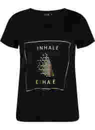 Bomulds trænings t-shirt med tryk, Black w. inhale logo
