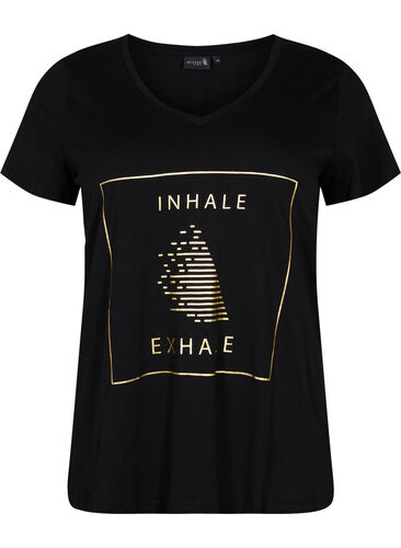 Bomulds trænings t-shirt med tryk, Black w. inhale logo, Packshot image number 0