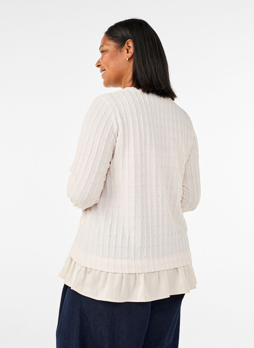 Struktureret bluse med fl&aelig;sekant, Vanilla, Model image number 2