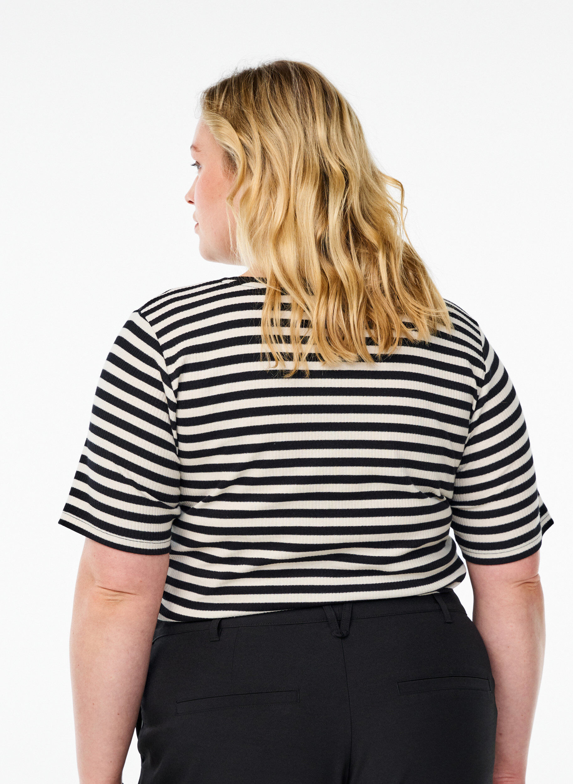 ZizziStribet t-shirt med ribstruktur, Sort, Model image number 2