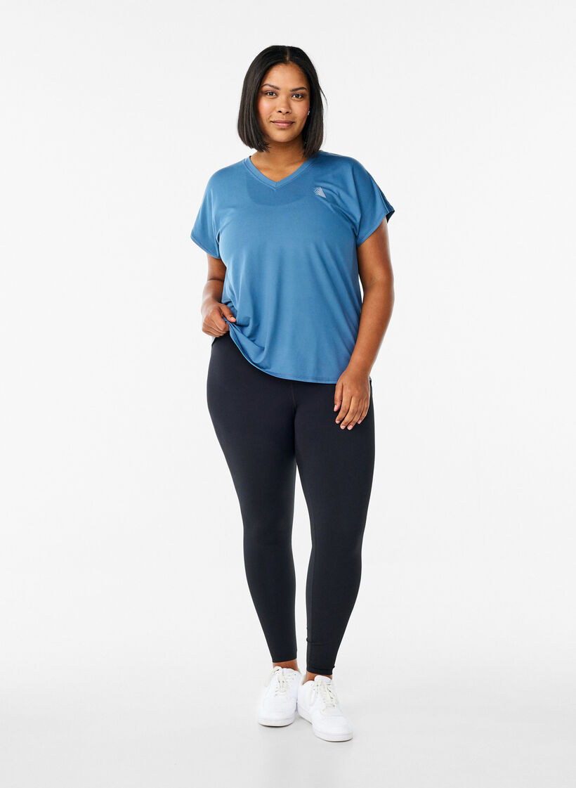Kort&aelig;rmet tr&aelig;nings t-shirt med v-hals, Bl&aring;, Model image number 1