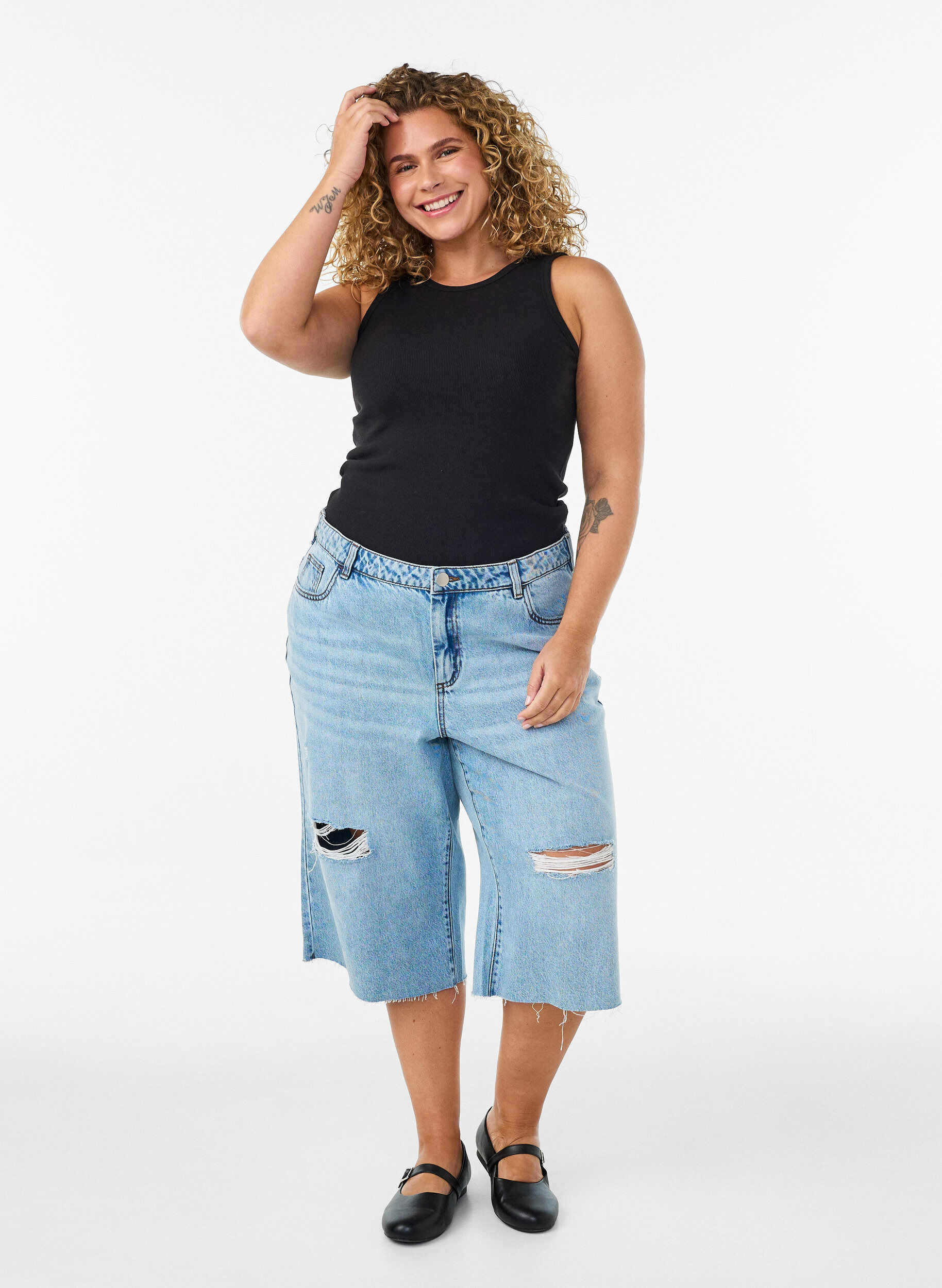 ZizziRibtop i bomuld med h&oslash;j hals, Sort, Model image number 1