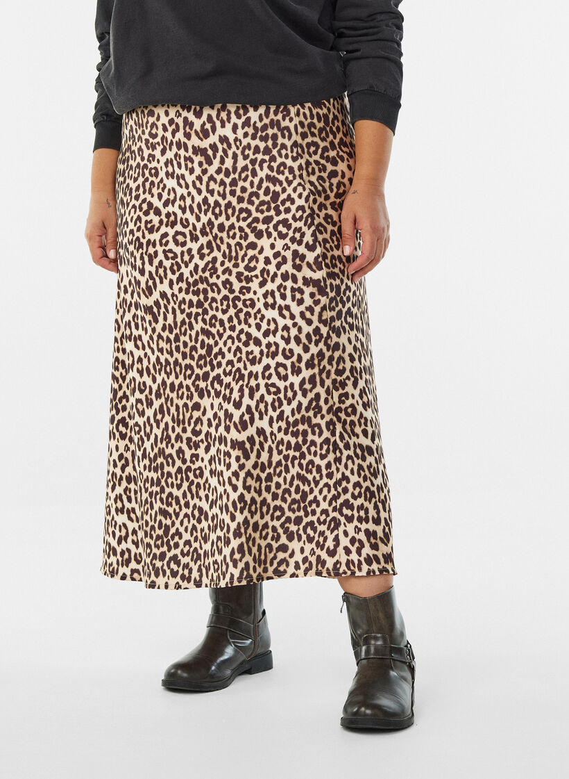 Satin midi-nederdel, Brun, Model image number 2