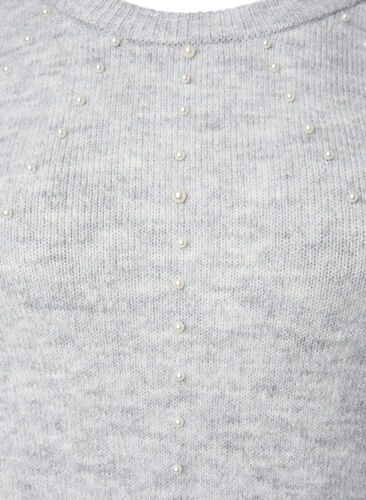 Meleret strikkjole med perler, Light Grey Melange, Packshot image number 2