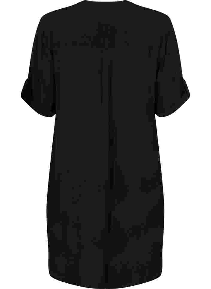 Viskose tunika med korte ærme, Black, Packshot image number 1