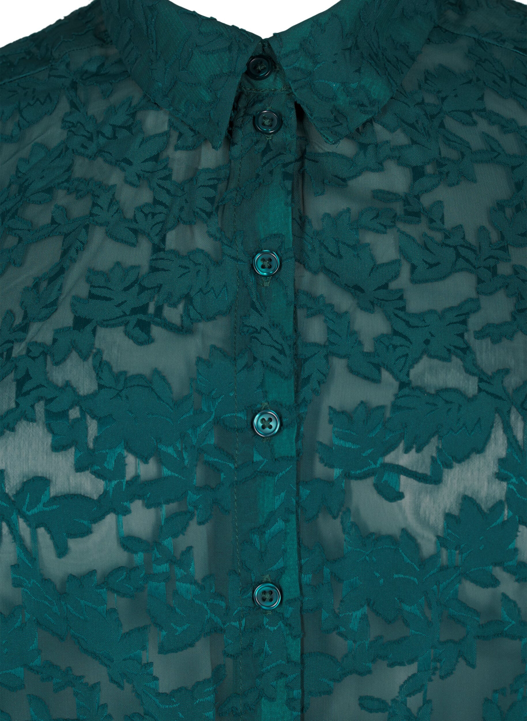 Zizzi Jacquard skjorte med knapper, Rain Forest, Packshot image number 2
