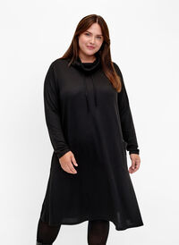Jerseykjole med høj hals og lommer, Black, Model