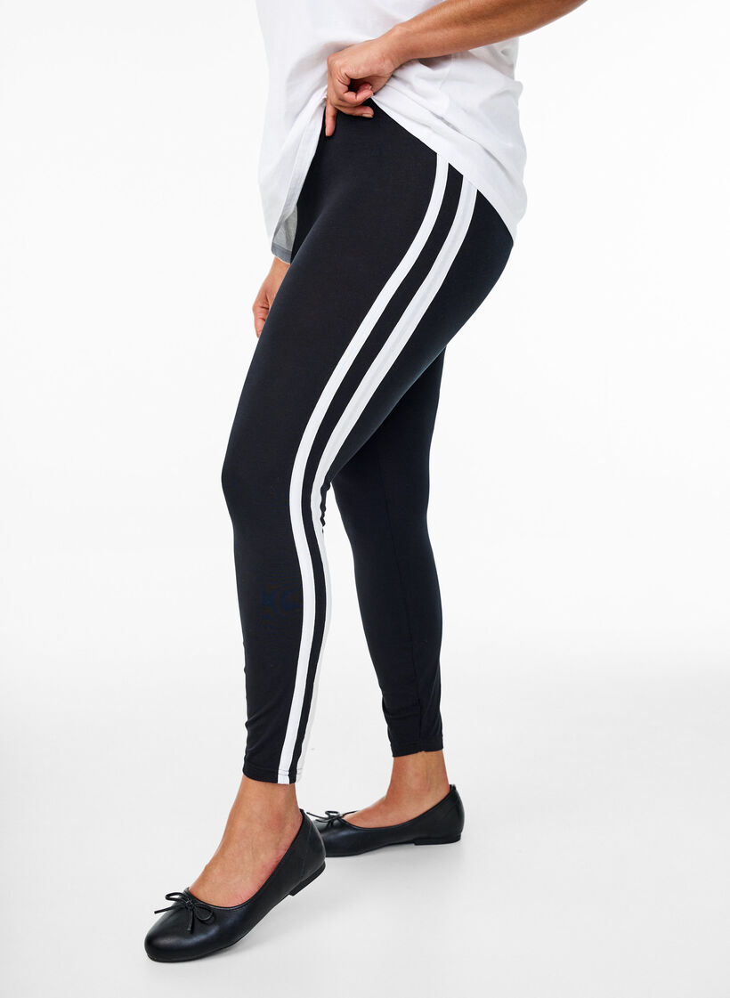 Viskose leggings med striber i siderne, Black W. Stripe, Model image number 0