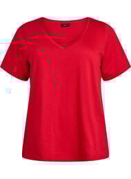 Kort&aelig;rmet basis t-shirt med v-hals, R&oslash;d