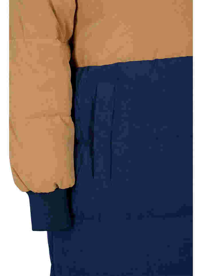 Lang vinterjakke med color-block, Tobacco Brown w/navy, Packshot image number 3