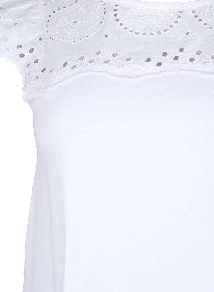 T-shirt med broderi anglaise i økologisk bomuld, Bright White, Packshot image number 2