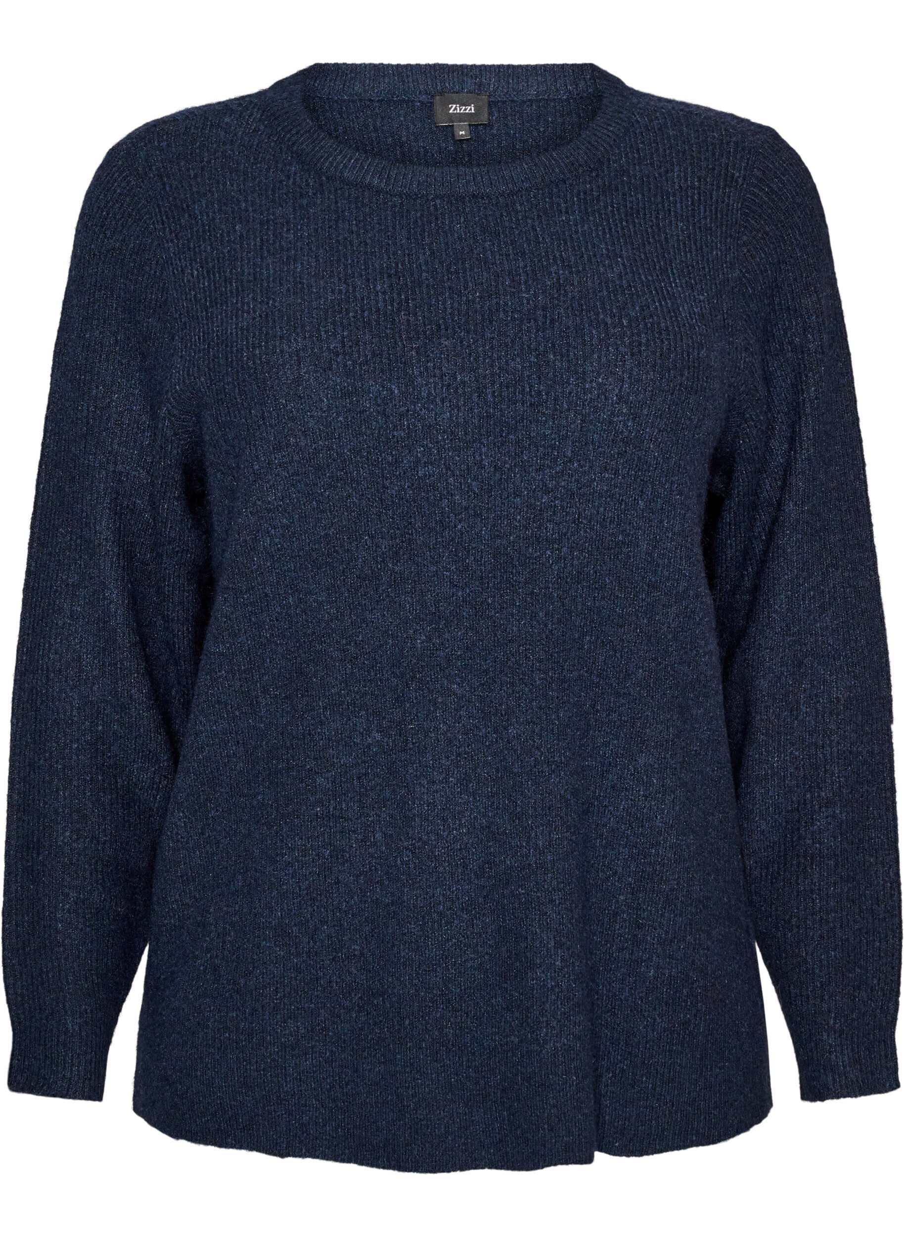 ZizziMeleret strikbluse med rund hals, Bl&aring;, Packshot image number 0