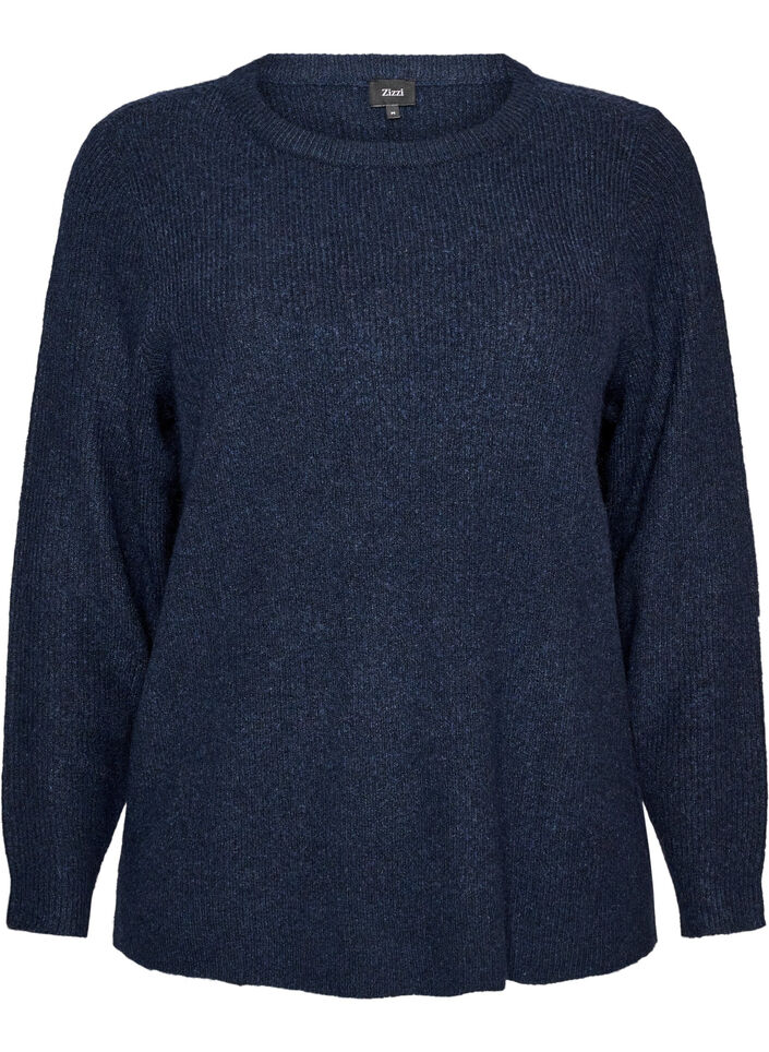 Meleret strikbluse med rund hals, Bl&aring;, Packshot image number 0